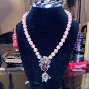 Heidi Daus Prima Petal Pretty Pink Pearl Necklace with Crystal Flowers Accents